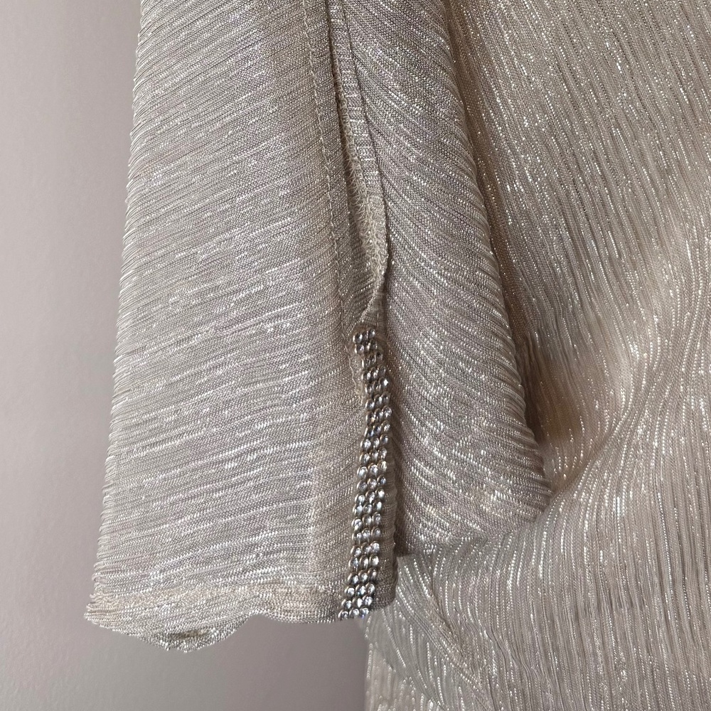 NWT MSK Women's Split-Sleeve Metallic Blouson Top White/Gold XL - Picture 3 of 6